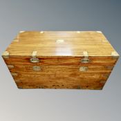 A Victorian camphor wood brass-bound campaign chest,