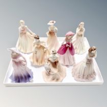 Eight Coalport miniature lady figurines