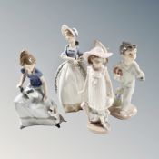 A Nao figure of a girl with parasol and three further figures of children (4)