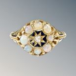 An antique 18ct gold opal, diamond and enamel ring, size R CONDITION REPORT: 3.