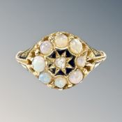 An antique 18ct gold opal, diamond and enamel ring, size R CONDITION REPORT: 3.