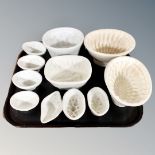 Eleven assorted cream ware jelly moulds, including Wedgwood examples, the earliest circa 1790,