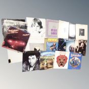 A box of vinyl LP records : Steve Miller, David Bowie, Santana, Super Tramp, Lindisfarne,