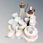 A tray of quantity of antique & later china including commemorative mugs, Royal Albert tea china,