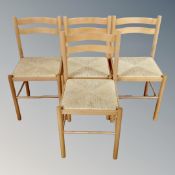 Four rush seated kitchen chairs