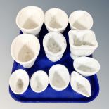 Eleven assorted cream ware jelly moulds, including Wedgwood examples, the earliest circa 1790,