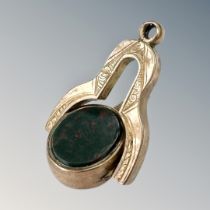 A 9ct gold blood stone and carnelian swivel watch key,