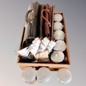 A box of eight aluminium kitchen storage canisters, four vintage briefcases and bags,
