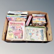 A box of vintage annuals including Jinty, Bunny, etc and a small quantity of books : Enid Blyton,