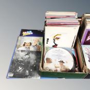 Two boxes of vinyl records : LP and singles, The Beatles, easy listening, Simon & Garfunkel,