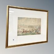 20th century English school : Newcastle Quayside, watercolour, 32 cm x 22 cm.