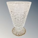 A heavy cut glass lead crystal vase and a further cut glass vase (2)
