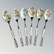 A set of six silver and enamelled coffee spoons