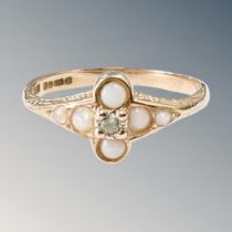 A 9ct gold opal and diamond cluster ring, size L½ CONDITION REPORT: 1.