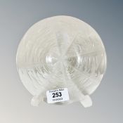 A Lalique clear and frosted glass dish signed F. Lalique, France, diameter 16.