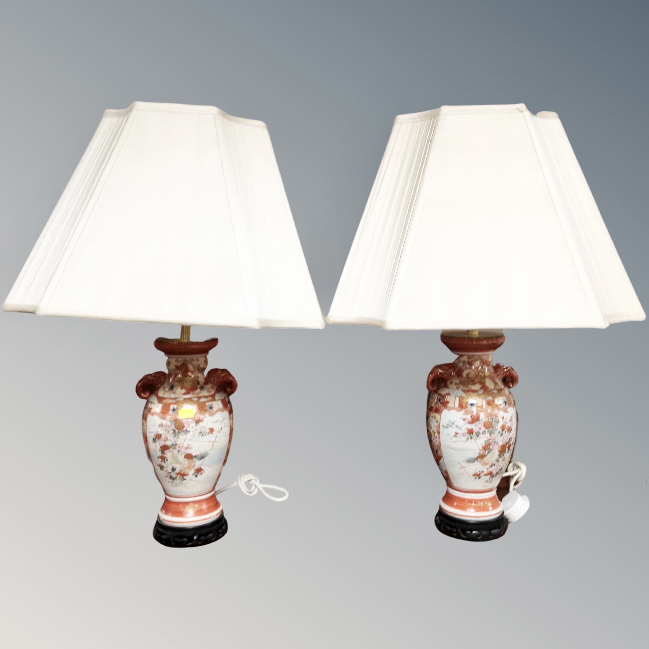 A pair of Japanese Kutani vases, converted into table lamps,