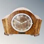 An Art Deco eight day walnut mantel clock