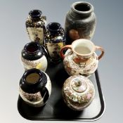 Seven oriental vases including Satsuma and Kutani examples