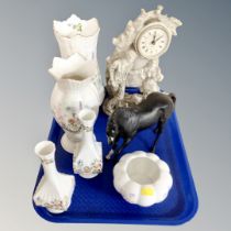 A Juliana Quartz mantel timepiece, four Aynsley vases and bowl,