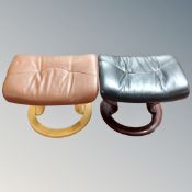 Two Scandinavian leather upholstered footstools on circular bases
