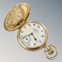 A gold plated full hunter pocket watch, signed Northern Goldsmiths Co.