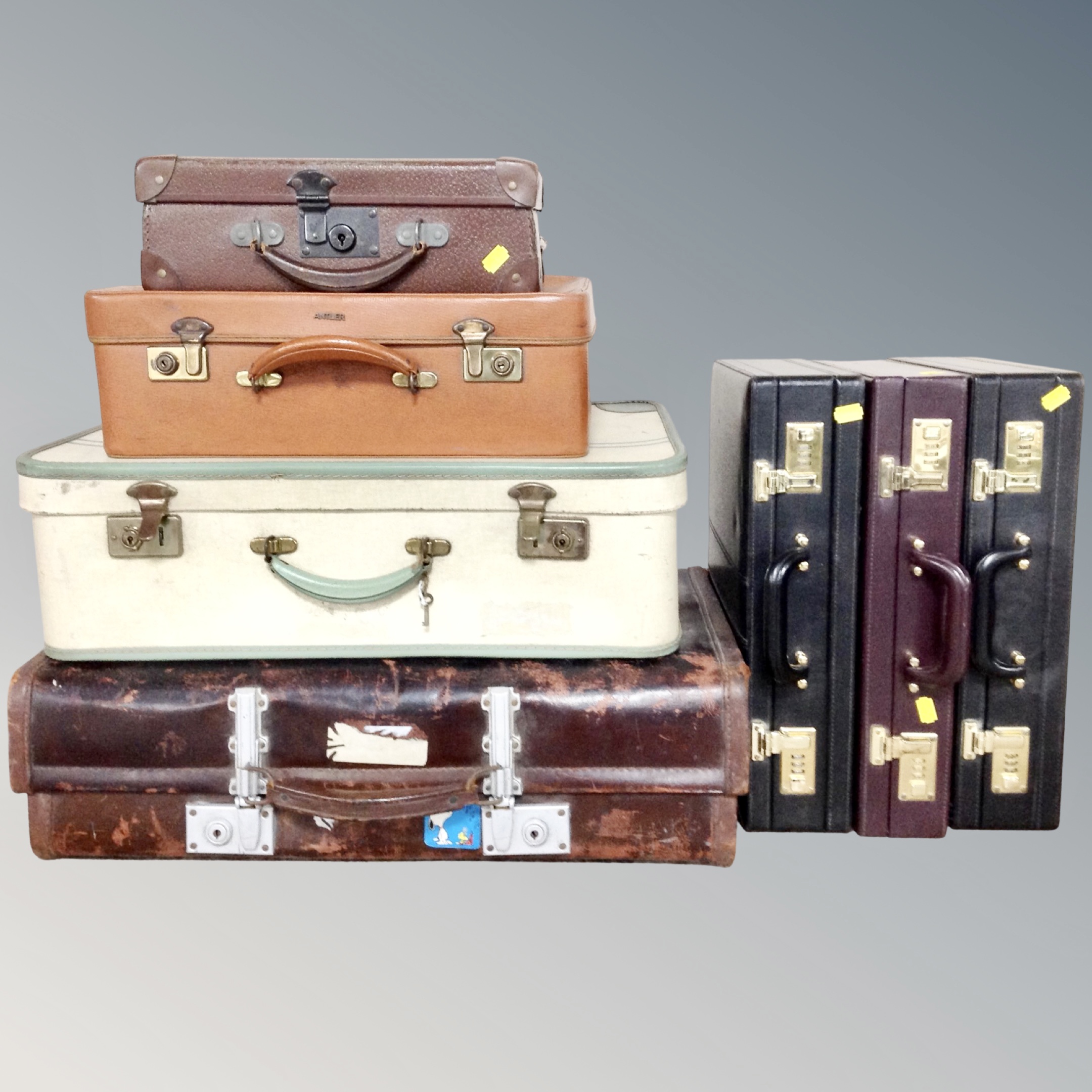 Seven assorted vintage and later luggage combination lock briefcases