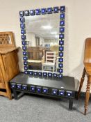 A Swedish G&T (Glas & Trä) three drawer low hall table with matching wall mirror,