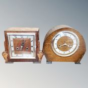 Two 1930's oak cased mantel clocks