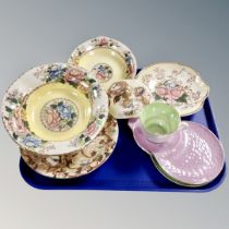 A tray of Maling lustre wares including fruit bowl and plates