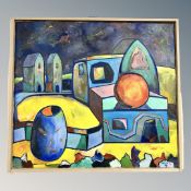 Danish School : Abstract buildings, 50 cm x 45 cm, oil on canvas.