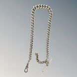 An antique silver Albert chain with T-bar CONDITION REPORT: 52.