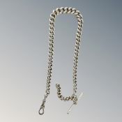 An antique silver Albert chain with T-bar CONDITION REPORT: 52.