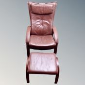 A Farstrup Mobler brown leather manual reclining armchair,