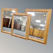 Three contemporary pine framed mirrors