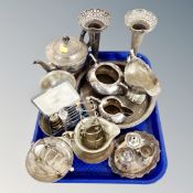 A quantity of silver plated wares : trumpet vases, tea service,