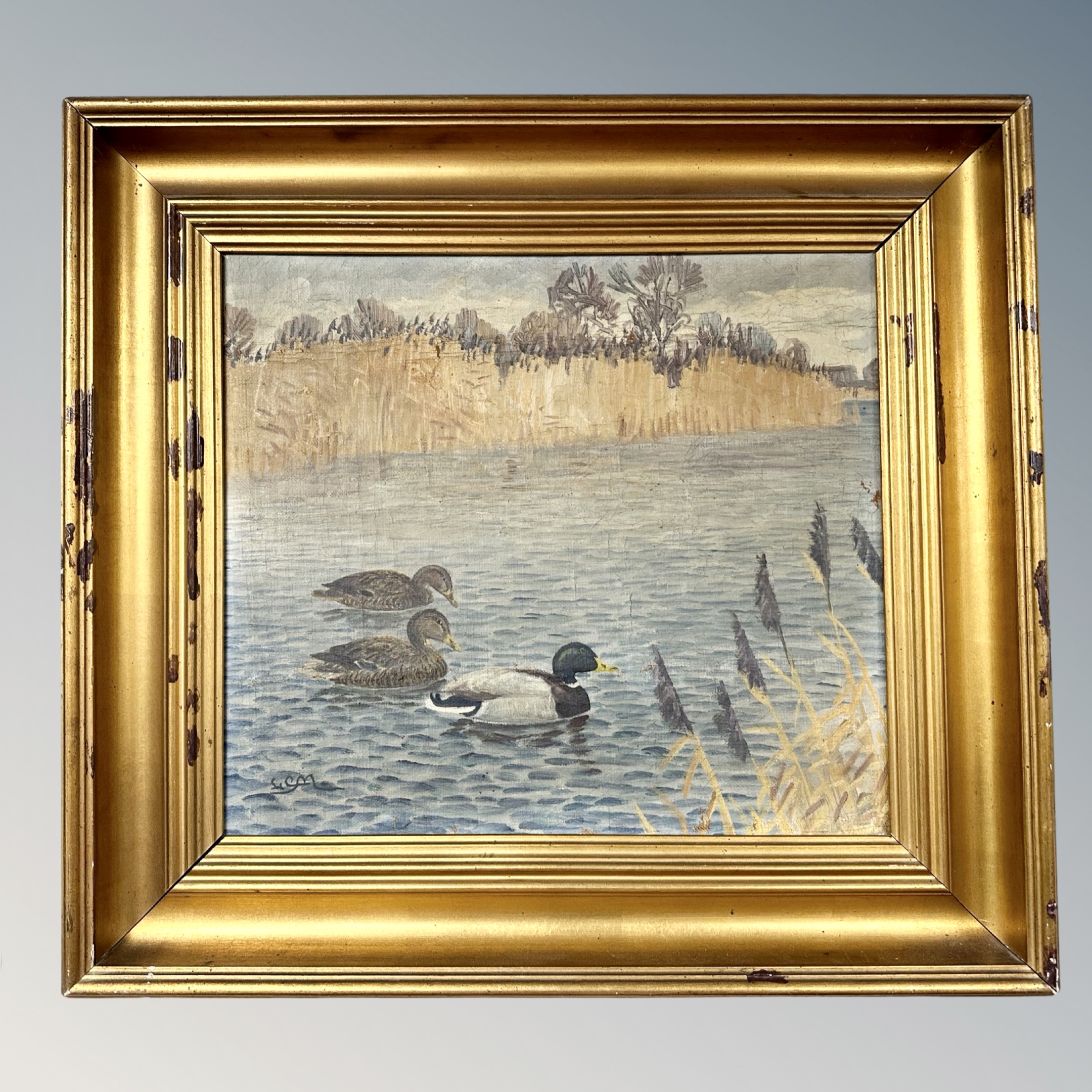 Danish School : Ducks on a river, oil on canvas, 45 cm x 40 cm. - Image 2 of 2