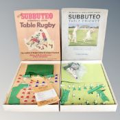 A Subbuteo cricket club table edition and a table rugby international edition,