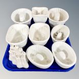 Nine assorted cream ware jelly moulds, including Wedgwood examples, the earliest circa 1790,