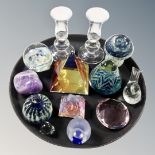 Nine contemporary glass paperweight,