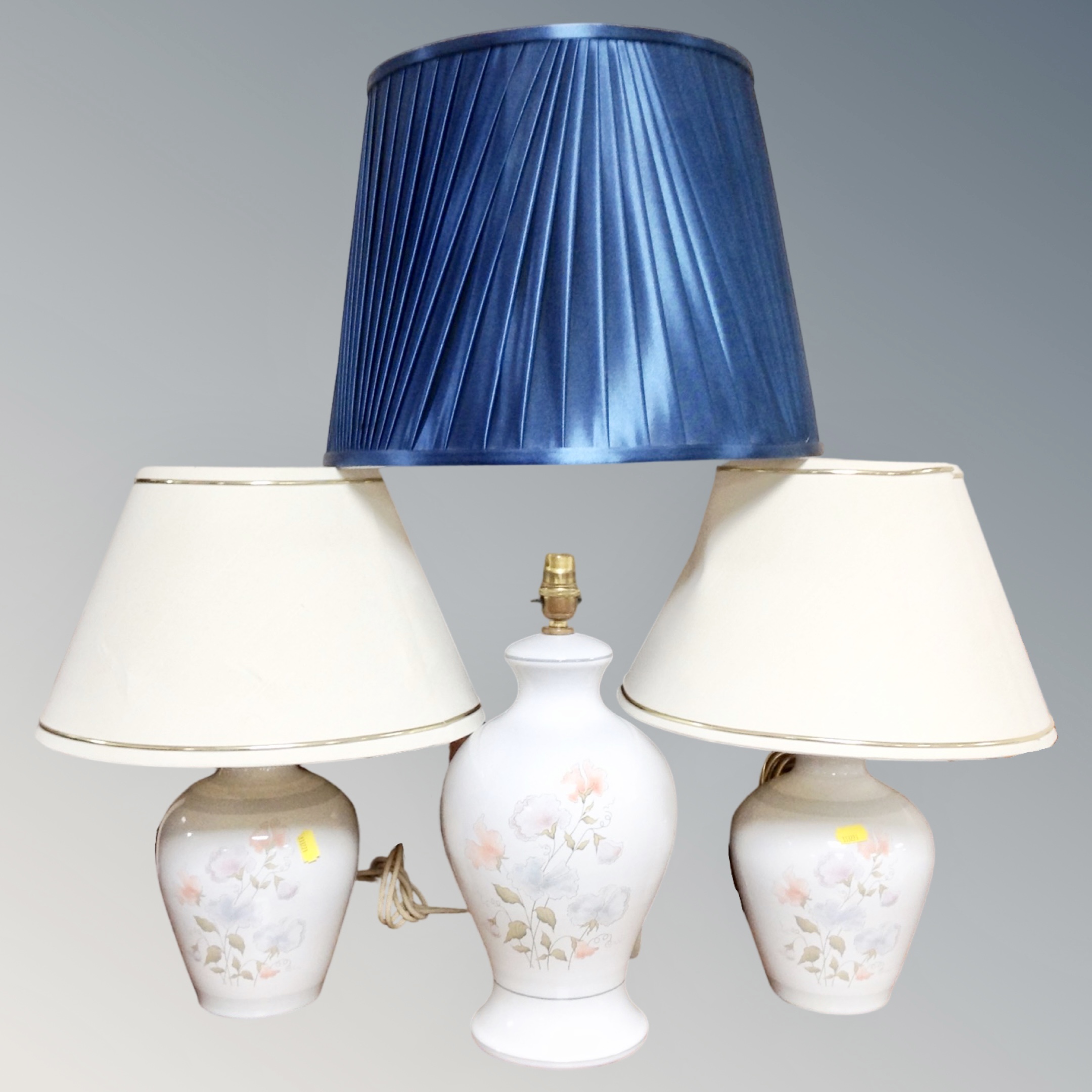 Three Denby table lamps with shades