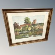 Continental colour print depicting a canal scene, indistinctly signed,