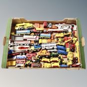 A box of play-worn die cast vehicles including Matchbox, Shunters, Lesney,
