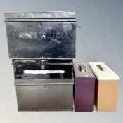 Two vintage tin deed boxes,