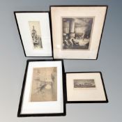 An antique monochrome aquatint picture by Joseph Kirkpatrick, The Homestead,