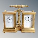 A brass cased combination mantel timepiece / barometer,