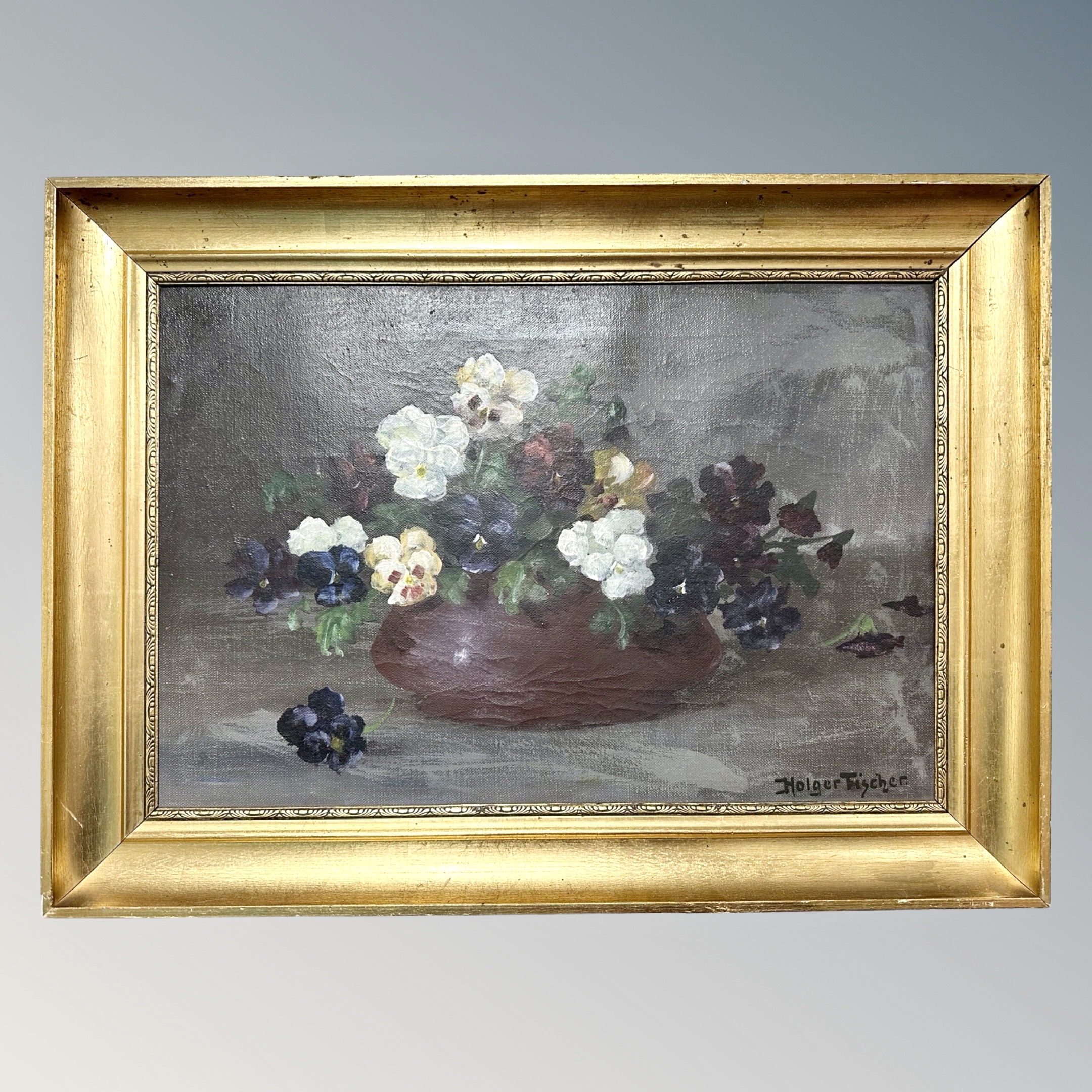 Holger Fischer : Still life with flowers in a vase, oil on canvas, 46 cm x 30 cm. - Image 2 of 2