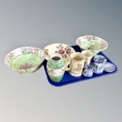 A group of Maling lustre bowls and vase, commemorative tankard, Danish blue and white pin dishes,