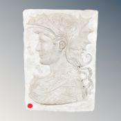 A Greek style plaster relief plaque, 48 cm x 33 cm.