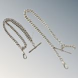 Two antique silver Albert chains with T-bars CONDITION REPORT: 72.
