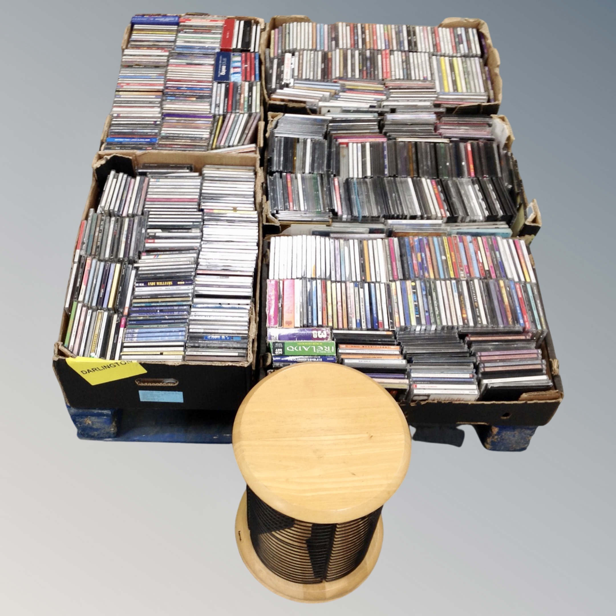 A pallet of five boxes of CD's, various,